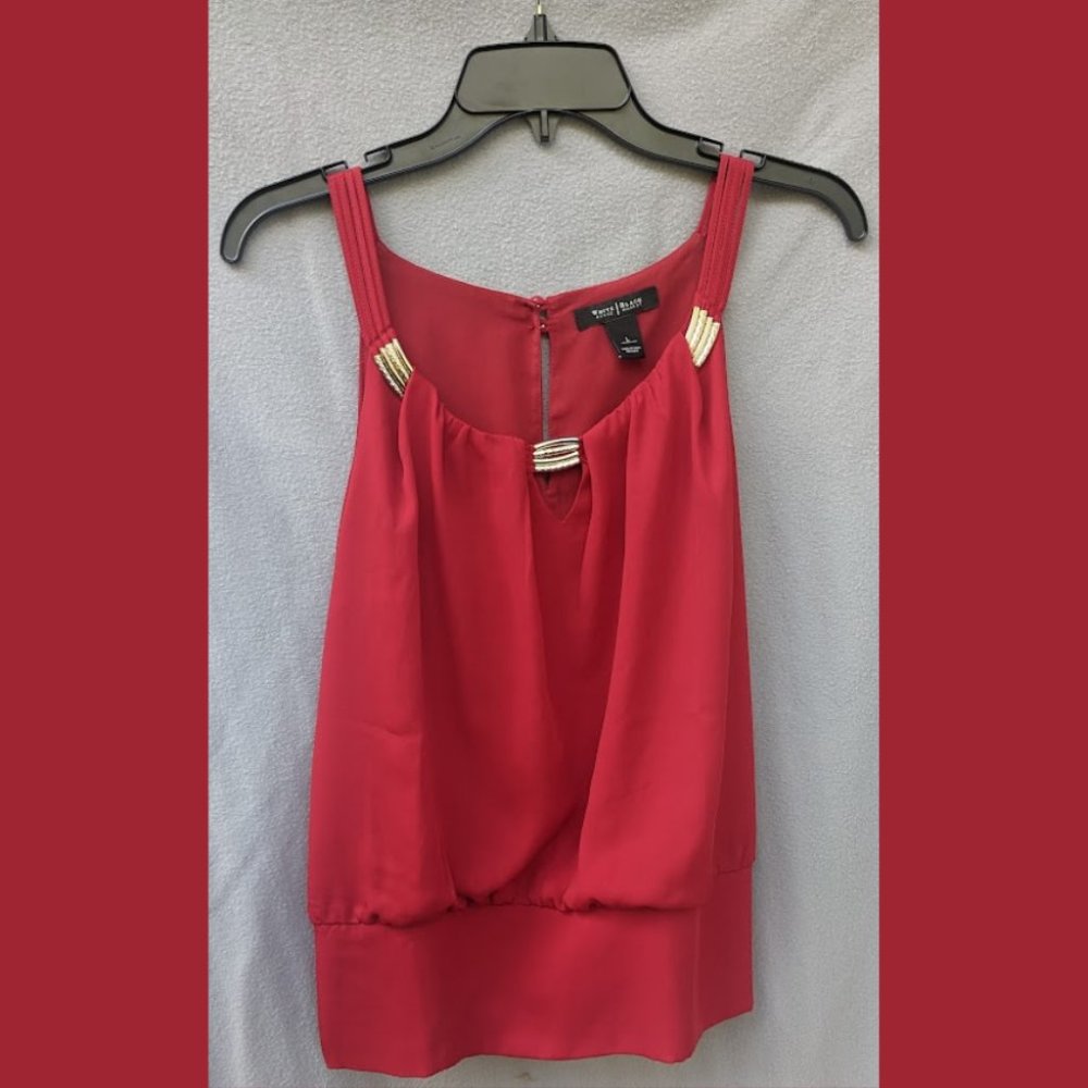 White House Black Market Red Sleeveless Beaded Accent Blouse